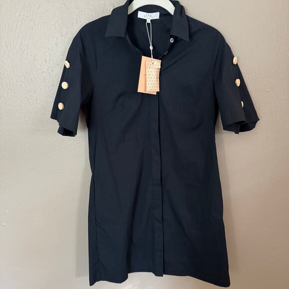 Pearl By Lela Rose Dresses & Skirts - NWT PEARL LELA ROSE Navy Cotton Poplin Button Detail Sleeve Size XS mini dress